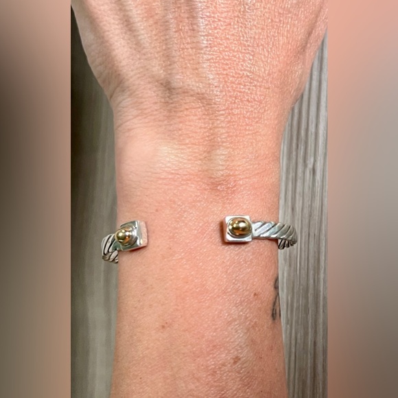 Vintage Handmade Sterling Silver & 18K Yellow Gold Twisted Cuff Bracelet - Picture 8 of 8